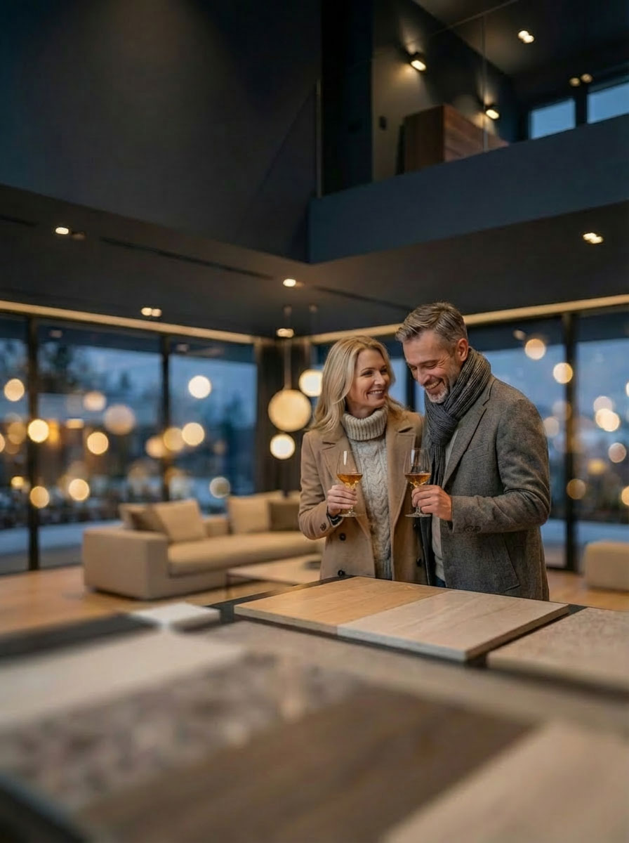 Echtpaar in showroom luxe villabouwer