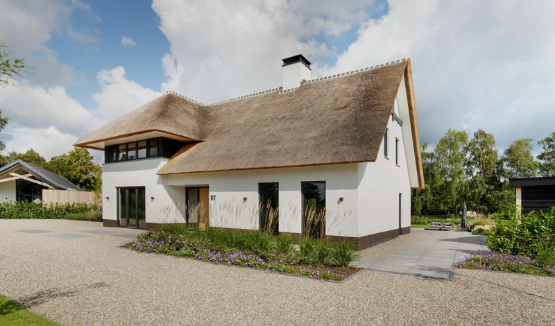 Moderne schuurwoning met rieten dak