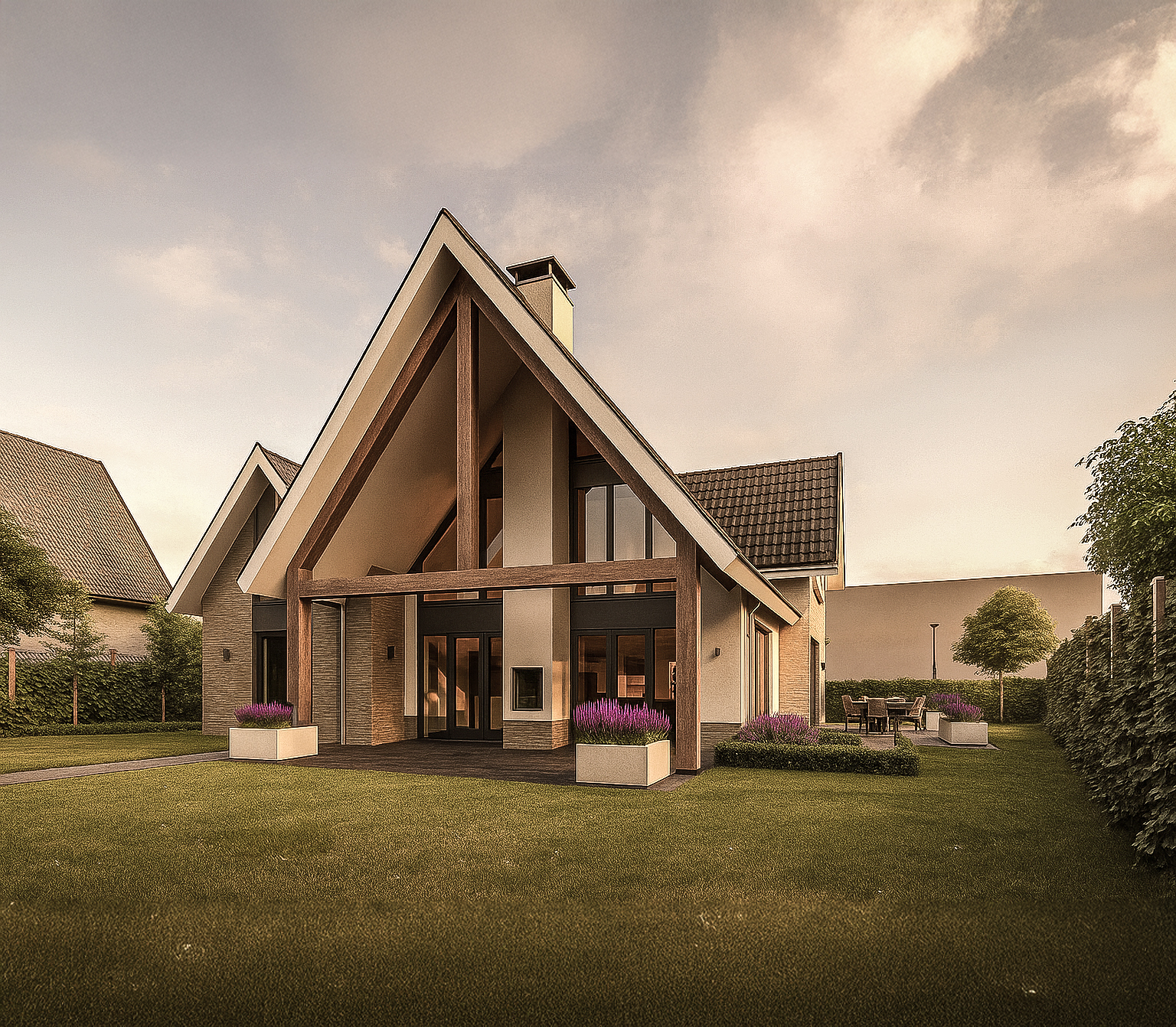3 render van Open huis voorzijde villa in veghel