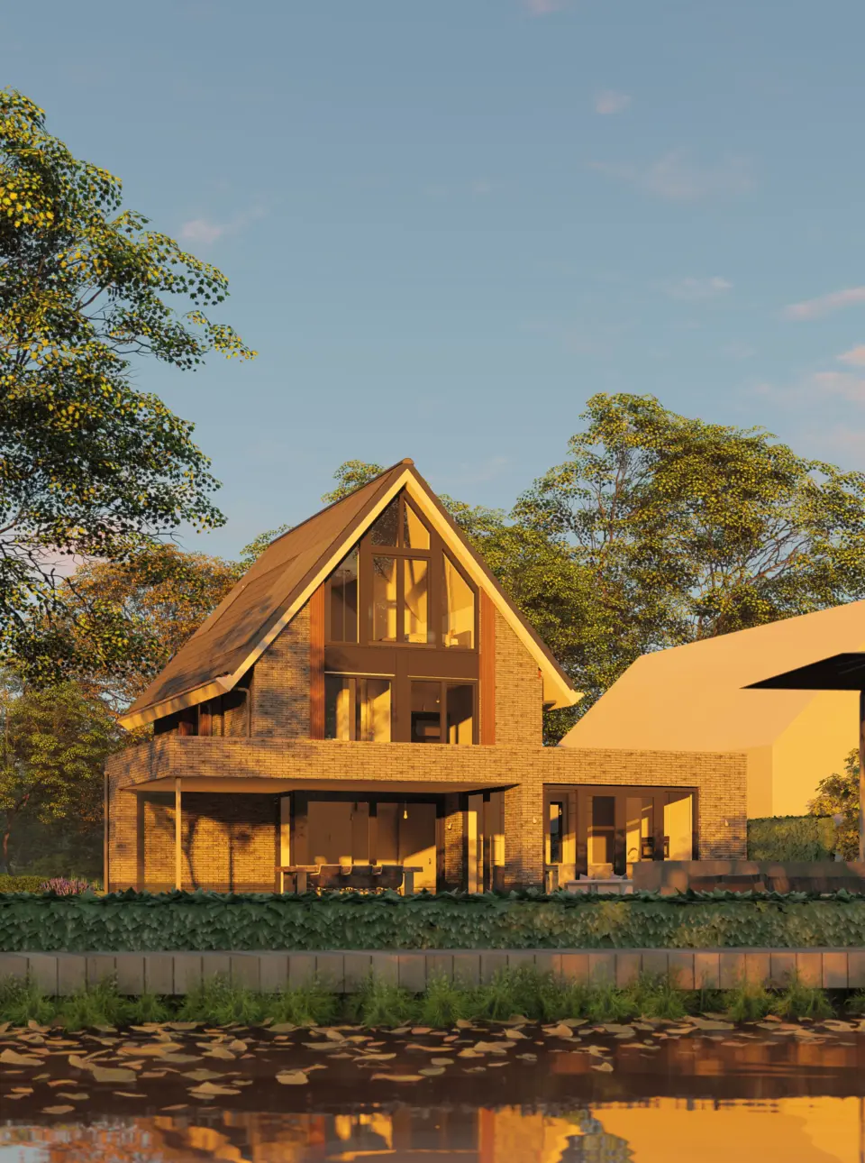 Render van Open huis vooraanzicht villa in reeuwijk