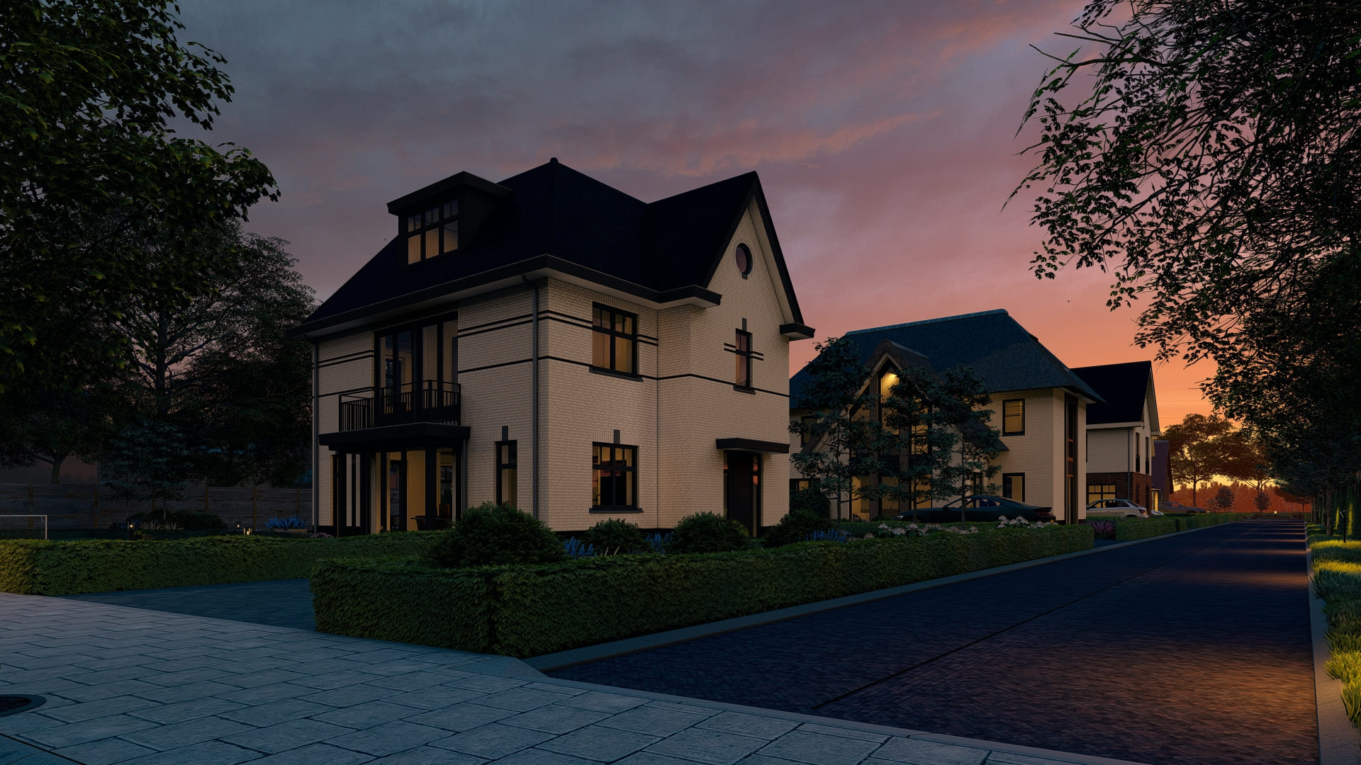 projectontwikkeling park breloft render straatbeeld avondbeeld