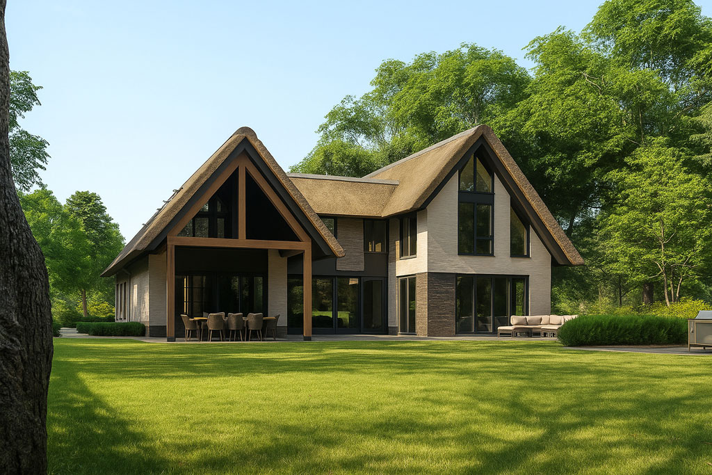 Render van Open huis vooraanzicht villa in zwaanshoek